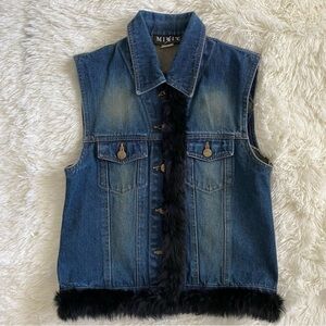 MIX It | Denim Sleeveless Vest w/ Rabbit Fur Trim | Size: Medium